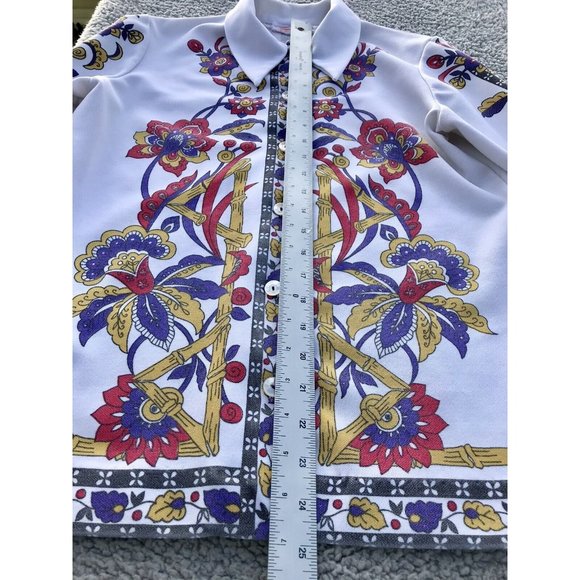 Vtg 60s Rare Smartique Polyester Mod Floral Geo Blouse Shirt 36 M Boho Disco HTF - Picture 11 of 16